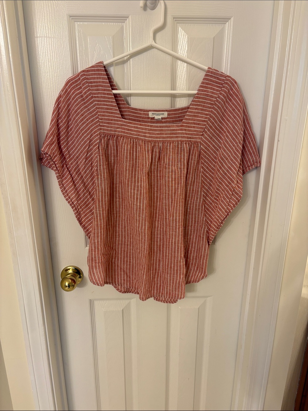 beachlunchlounge Rust-White Striped Square Neck Top